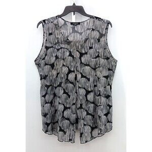 Adele & May Blouse Women Size 2X Black White Sleeveless Layered Sheer Open Front